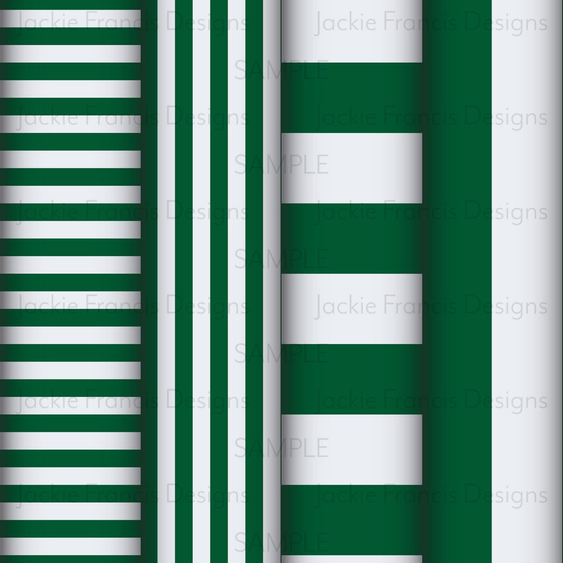 Emerald Green and White Digital Scrapbook Paper Bundle in Stripes and ...