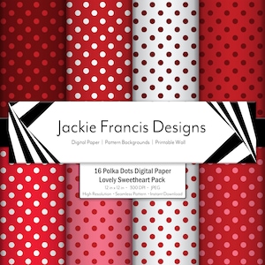 Red Polka Dots Digital Paper Pack, 16 Tapete Rote Tupfen, Hintergrund Rot mit Weißen Punkten, 12x12 Zoll 300 dpi Nahtlose Muster