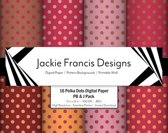 Polka Dot Digital Paper Pack, Red and Tan Digital Paper,  Peanut Butter Jelly Dot Pattern, 12x12 300dpi Patterns, Seamless Patterns