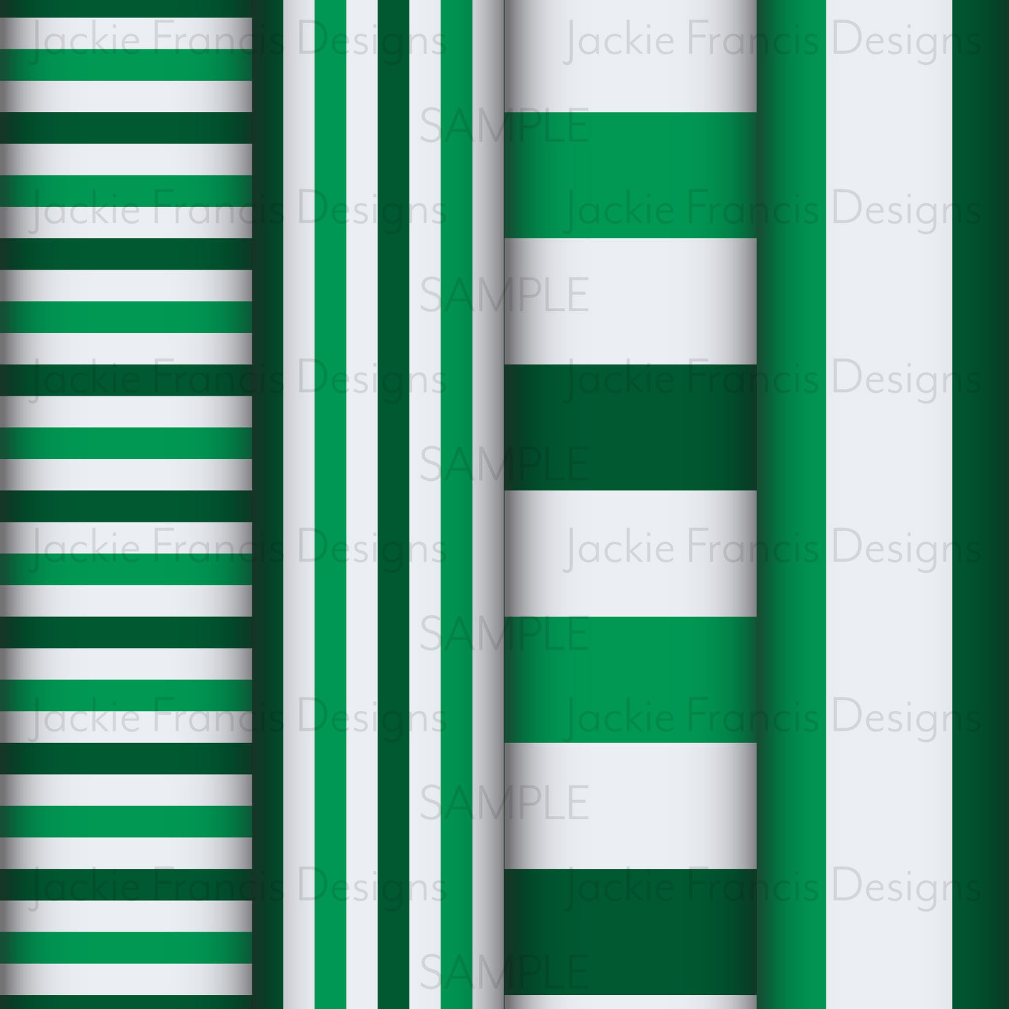 Emerald Green and White Digital Scrapbook Paper Bundle in Stripes and ...