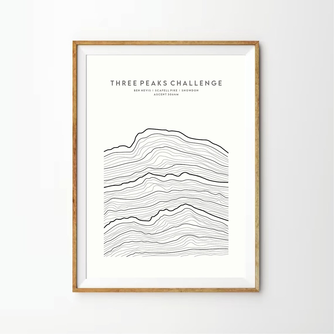 Three Peaks Challenge Line Art Print - Scafell Pike, Ben Nevis, Snowdon ...