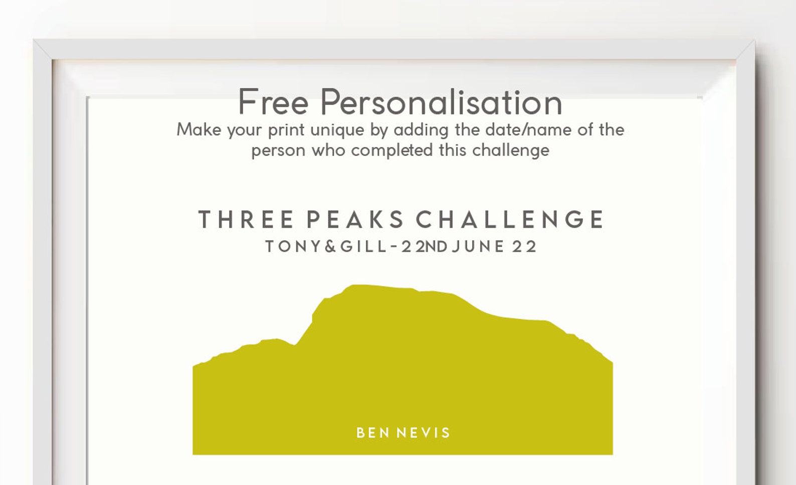 Three Peaks Challenge Line Art Print, Scafell Pike, Ben Nevis, Snowdon ...