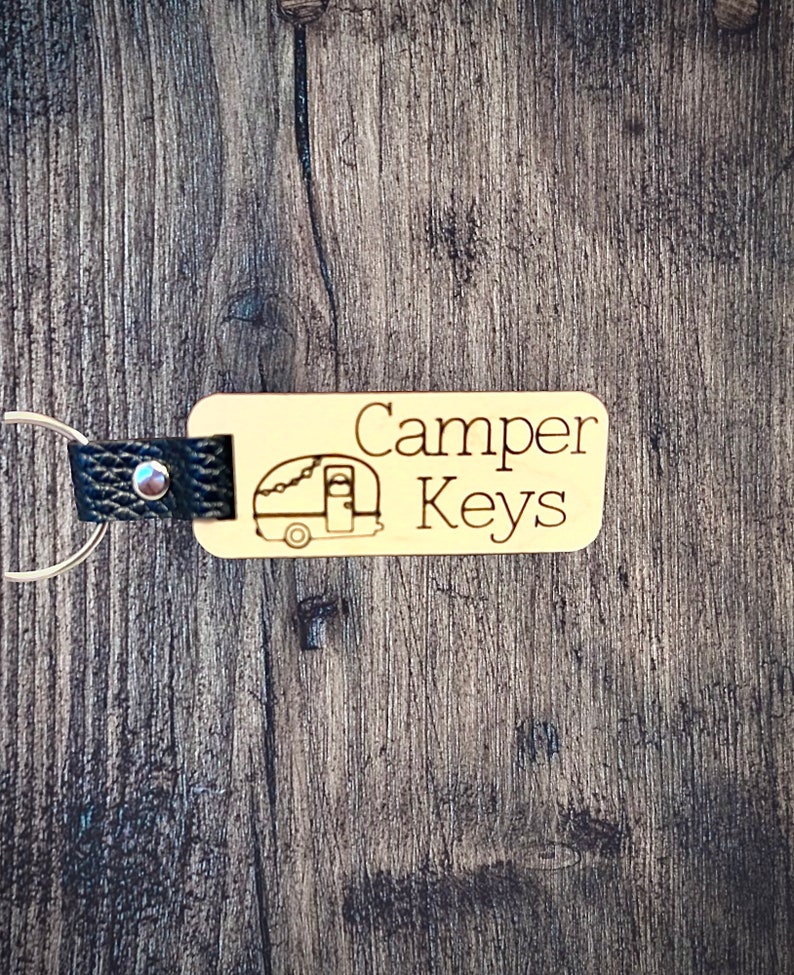 Set of 6 Vehicle Wood and Leather Custom Keychains SVG RV, ATV, Boat, Trailer, Camper and Golf Cart Keychains House Warming Gift image 4