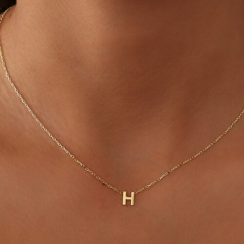 14k Real Gold Initial Necklace 14k Gold Personalized Letter Etsy