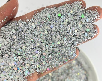 Silver Glitter, Chunky Holographic Glitter, Nail Glitter, Cosmetic, Resin Art