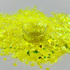 Neon Yellow Glitter, Chunky Holographic Glitter, Nail Glitter, Cosmetic, Resin Art