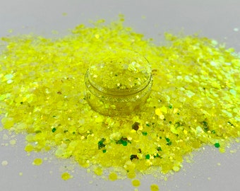 Neon Yellow Glitter, Chunky Holographic Glitter, Nail Glitter, Cosmetic, Resin Art