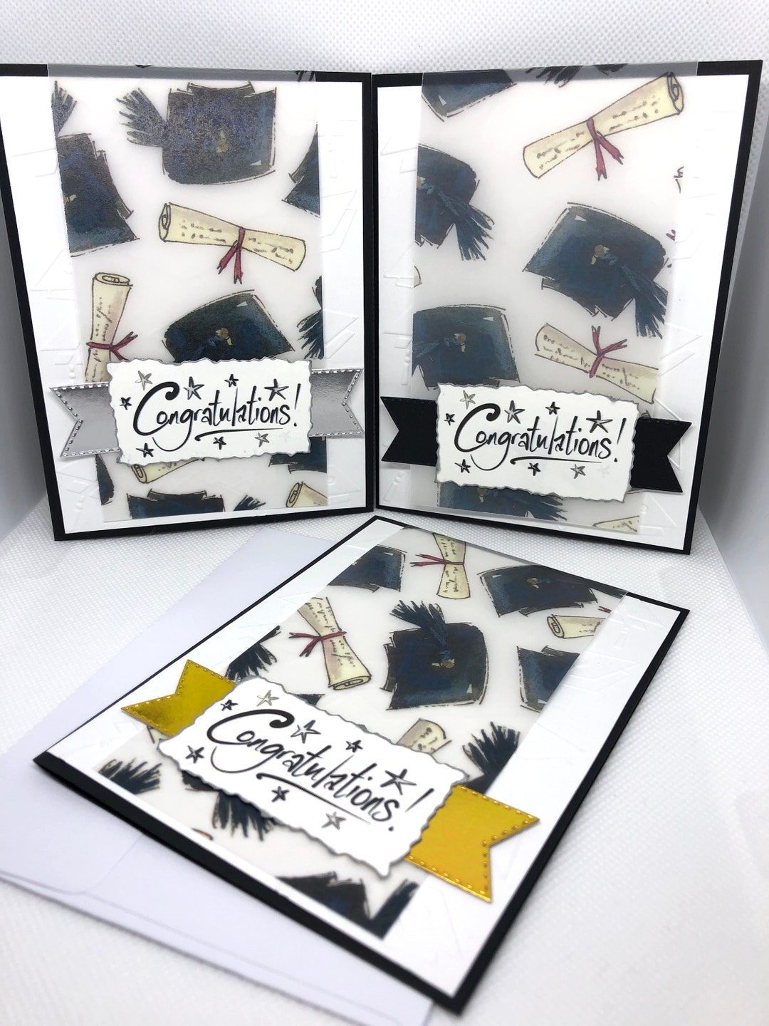 Handmade Graduation Card Hats and Diplomas in Vellum 6 Etsy