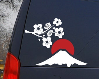 Mt. Fuji Sakura Car Decal, Japanese Cherry Blossom, Laptop Decor