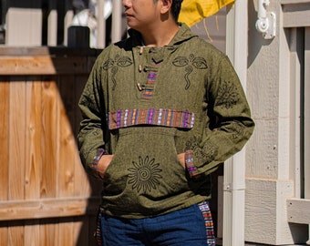 Organic Unisex Festival Pullover Hoodie - Handmade, Cotton Hoodie, Hippie Hoodie, Eco-Friendly Nepalese Fashion, Boho Hoodie,  Baja Hoodie