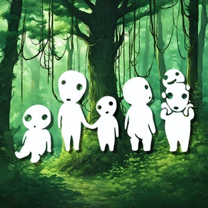 Forest Spirits Decal, Kodama Family Vinyl, Anime Decal, Tree Spirit Sticker, Forest Guardian Decal, Car Decal
