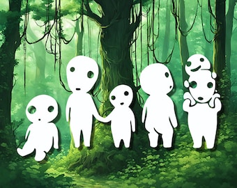 Forest Spirits Decal, Kodama Family Vinyl, Anime Decal, Tree Spirit Sticker, Forest Guardian Decal, Car Decal