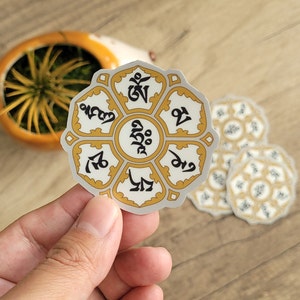 Sticker mantra om mani padme hum, sticker mantra, mandala, bouddhisme, bouddhiste, sticker bouteille d'eau, sticker pour ordinateur portable, sticker cadeau, tibet