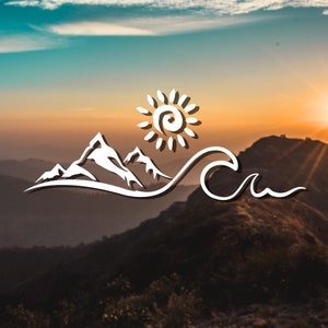 Mountain Sun Wave Decal - Nature Lover&#39;s Vinyl Sticker, Outdoor Adventure Decor lover Vinyl, Wilderness  Decal, Mountain Decal, Ocean Decal