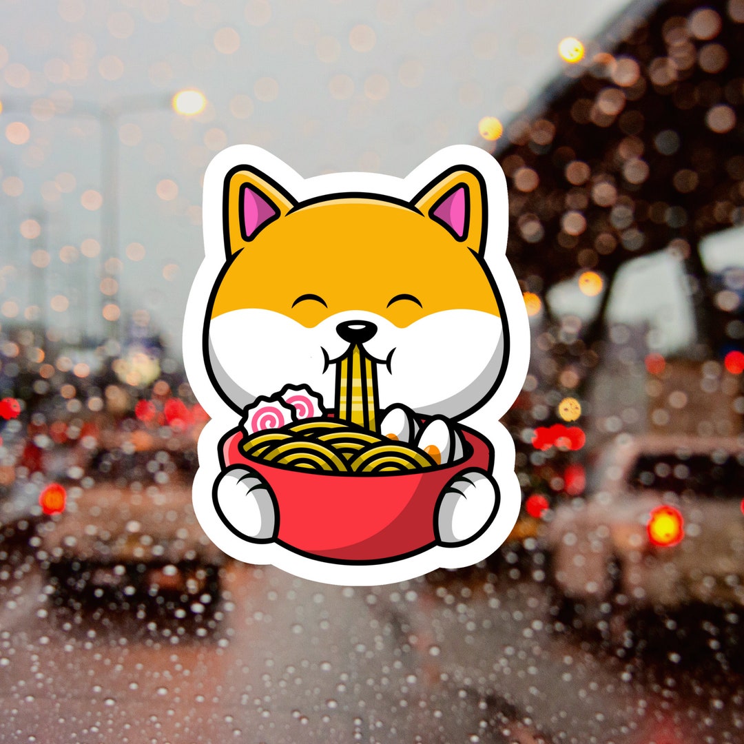 Dog Eating Ramen Sticker/ Shiba Inu Sticker/ Puppy Sticker / Cute ...