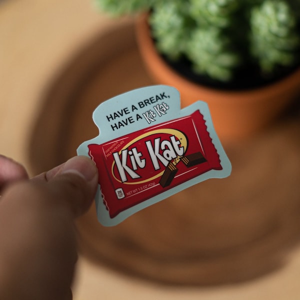 KitKat Sticker - Snack Gift for Laptop - Foodie Decal - Cute Vinyl Sticker, bottle sticker, laptop sticker, gift sticker