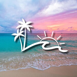 Sunset Wave Decal - Nature Lover's Sticker, Palm Tree Decal, Outdoor Adventure lover Vinyl, Wilderness  Decal, Sunset Decal, Ocean Decal