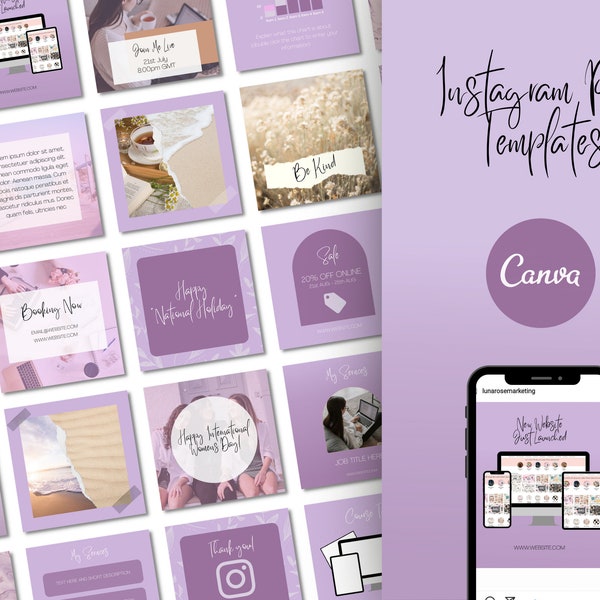 80+ Instagram Post Templates Canva | Purple Cute | Canva Template | Instagram Canva Template | Canva | Social Media Template | Instagram