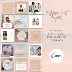 61 Instagram Post Templates Canva Pink and White Feminine Posts Social Media Templates Editable Customizable Virtual Assistant Content Boho