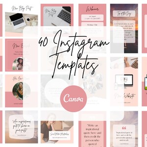 Pink 40 Instagram Canva Templates Pink Feminine Stories Posts Social Media Templates Editable Customizable Virtual Assistant
