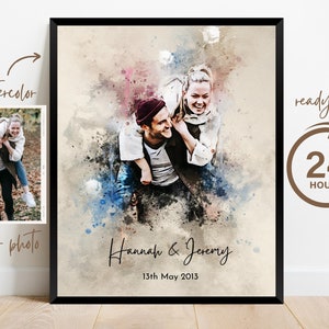 Wedding Anniversary Gift for Wife Husband, Watercolor Couple Portrait Painting from Photo, Engagement Gift, 1st Anniversary Gift, Wall Art image 7