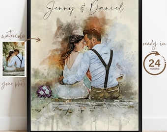 Cadeau de mariage | Portrait aquarelle personnalisé | Cadeau personnalisé | Peinture à l’aquarelle | Cadeau de Noël | Portrait de famille | Peinture numérique