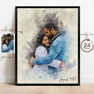 Cadeau d'anniversaire pour petit ami mari personnalisé, portrait de couple personnalisé à partir d'une photo, aquarelle à partir d'une photo, cadeau de 1er anniversaire image 10