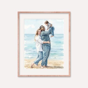 Hand-Drawn Custom Family Portrait, Watercolor Family Painting from Photo, First Father's Day Gift zdjęcie 2