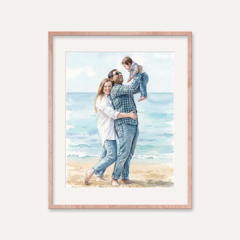Hand-Drawn Custom Family Portrait, Watercolor Family Painting from Photo, First Father's Day Gift zdjęcie 2