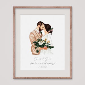 Retrato de pareja personalizado a partir de una foto, pintado a mano, dibujado a mano, regalo de aniversario personalizado para esposa, esposo y padres, regalo con foto personalizado