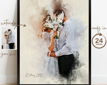 Cadeau de mariage | Cadeau personnalisé | Peinture à l’aquarelle | Cadeau de Noël | Portrait aquarelle personnalisé | Portrait de famille | Peinture numérique