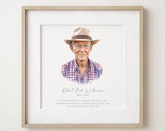 Custom Memorial Grandpa Portrait, In Loving Memory Painting, Personalized Remembrance Gift, Watercolor Drawing