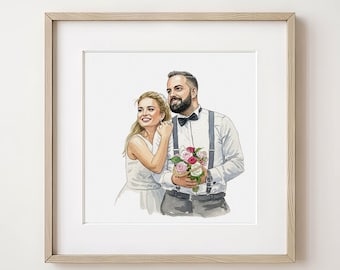 Retrato em aquarela personalizado, pintura de casal a partir de foto, presente de aniversário de casamento para marido ou esposa, desenhado à mão, pintado à mão