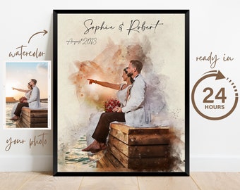 Personalized Anniversary Gift for Husband, Watercolor Couple Portrait from Photo, Engagement Gift for Friend, Custom Watercolor Portrait