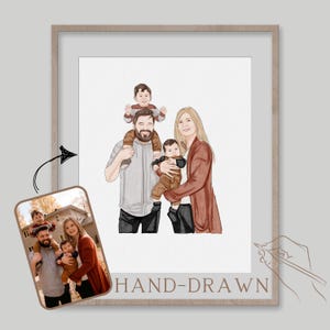 Gepersonaliseerde familieportretillustratie, aquarel familieportret, familiecadeau, familiecadeau, schilderij van foto, portret van foto