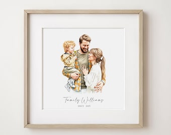 Custom Family Portrait from Photo, Hand-Painted Painting, Family Print, Illustration, Drawing