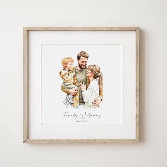 Custom Family Portrait from Photo, Hand-Painted Painting, Family Print, Illustration, Drawing
