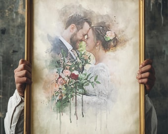 1st Anniversary Gift, Personalized Portrait Gift, Custom Couple Portrait from Photo, Watercolor Portrait, Anniversary Present, Painting
