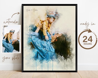 Mothers Day Personalized Watercolor Print from Photo, Gift for Mom Mother Grandma, Family Portrait, First Mothers Day, Gift from Daughter