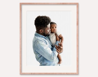 Father Son Daughter Painting Portrait from Photo | Custom Father's Day Gift | Watercolor Family Drawing