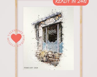 Custom First Date Watercolor Portrait, Anniversary Gift