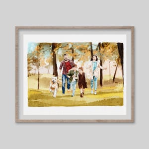 Aquarel familieportret van foto, familiecadeau, gepersonaliseerde familietekening, eerste Vaderdag, Moederdagcadeau, cadeau 1e verjaardag