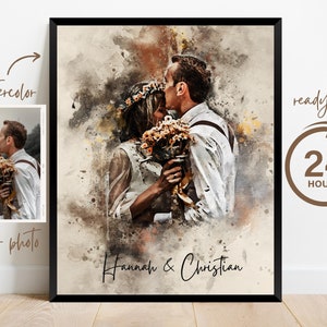 Couple Portrait | Wedding Portrait | Wedding Gift for Couple | Watercolor Portrait | Anniversary Gift Boyfriend | Gift for Husband