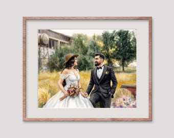 Watercolor Couple Portrait from Photo, Custom Wedding Anniversary Gift for Wife Husband Parents
