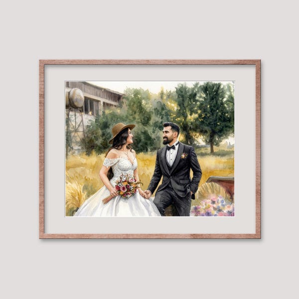 Portrait de couple aquarelle à partir d'une photo, cadeau d'anniversaire de mariage personnalisé pour femme mari et parents