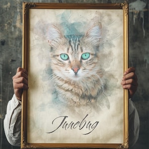 Gepersonaliseerde aquarel, kattenportret van foto, verlies van huisdier cadeau, huisdier herdenkingscadeau, cadeau kat eigenaar, cadeau nieuw huisdier, kunst aan de muur