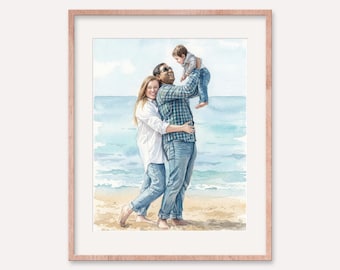 Custom Watercolor Family Portrait, Hand-Painted Drawing from Photo, Father's Day Gift for Dad
