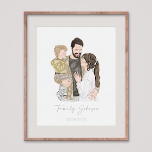 Custom Family Portrait Painting, Custom Portrait Gift, Family Drawing, First Father's Day Gift, Watercolor Family Portrait, Family Painting
