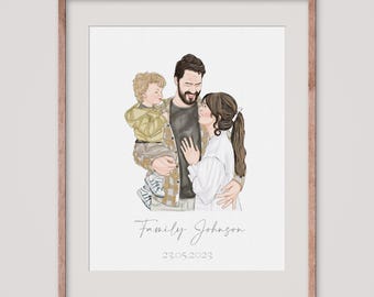 Custom Family Portrait Painting, Custom Portrait Gift, Watercolor Painting, Minimal Family Portrait, Family Painting, Hand-Drawn Portrait