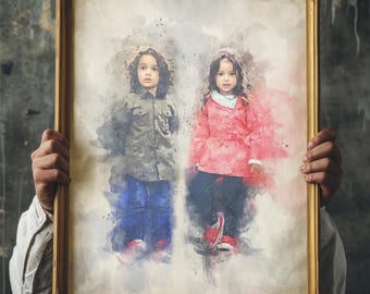 Custom Watercolor Portrait from Photo: Friendship Gift (Digital File)